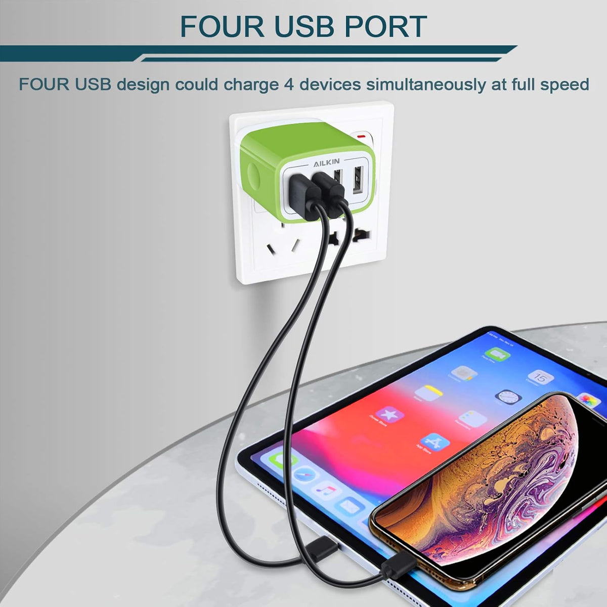 Wall Charger, USB Charger Adapter, 4.8A 4Multi Port Fast Charging Station