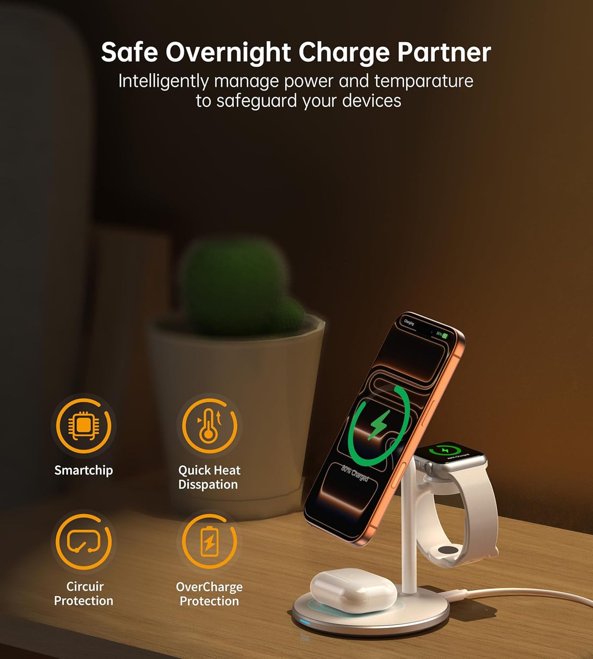 3 in 1 Magnetic Wireless Charging Station for Apple Devices,15W